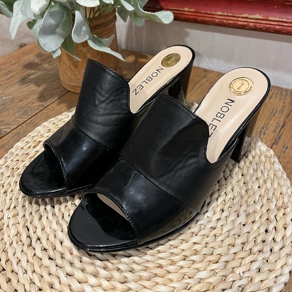 🖤 Noblez Black Patent Slide Heels – Size 39 - Picture 1 of 11